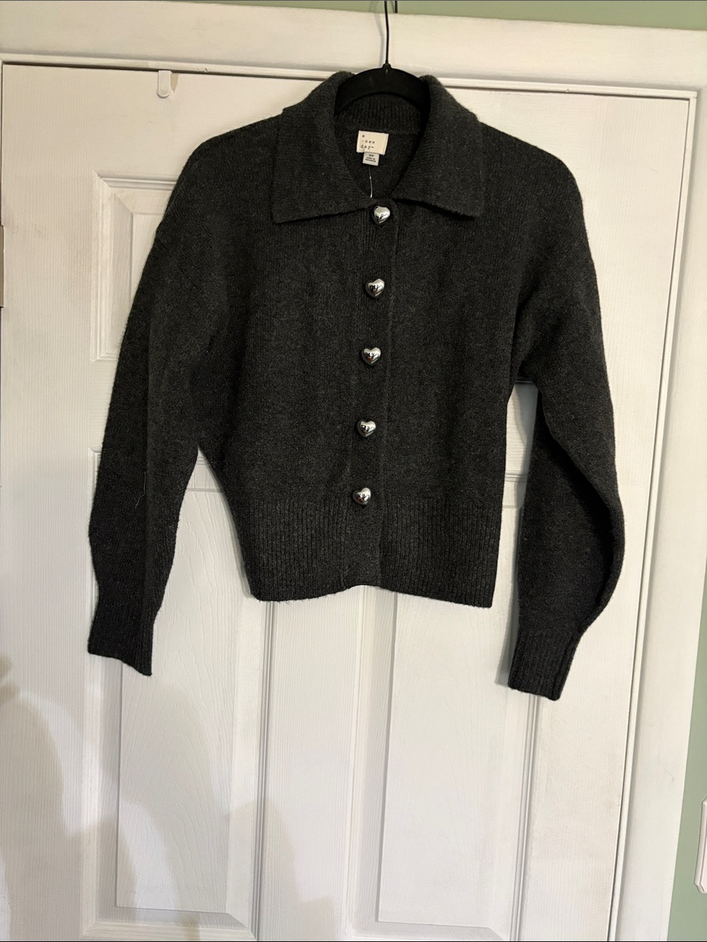 a new day Charcoal Gray Heart-Button Collared Cardigan